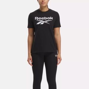 REEBOK Shirt Women’s Size Large Black Identity Big Logo Cotton Short Sleeve Tee